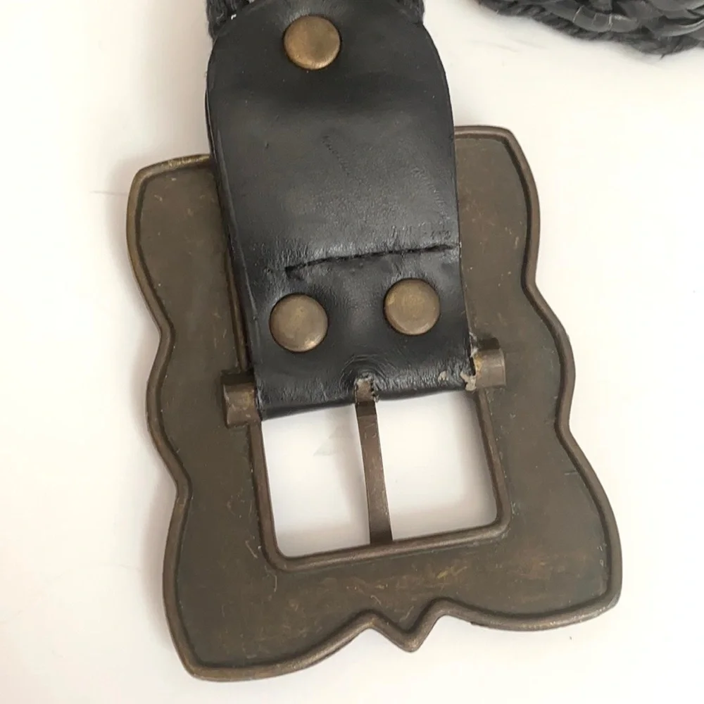 BoHo Black‎ woven belt with jeweled buckle